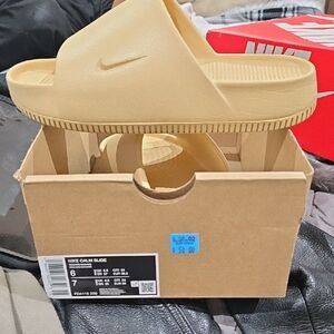 Nike Calm Slide Sandals in Light Tan